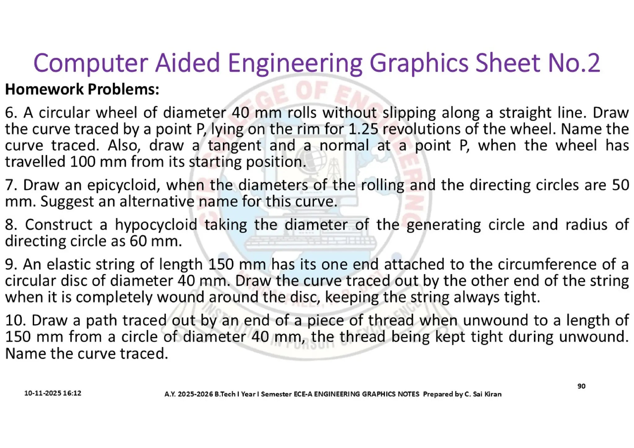 Computer Aided Engineering Graphics Notes till Mid-I Syllabus