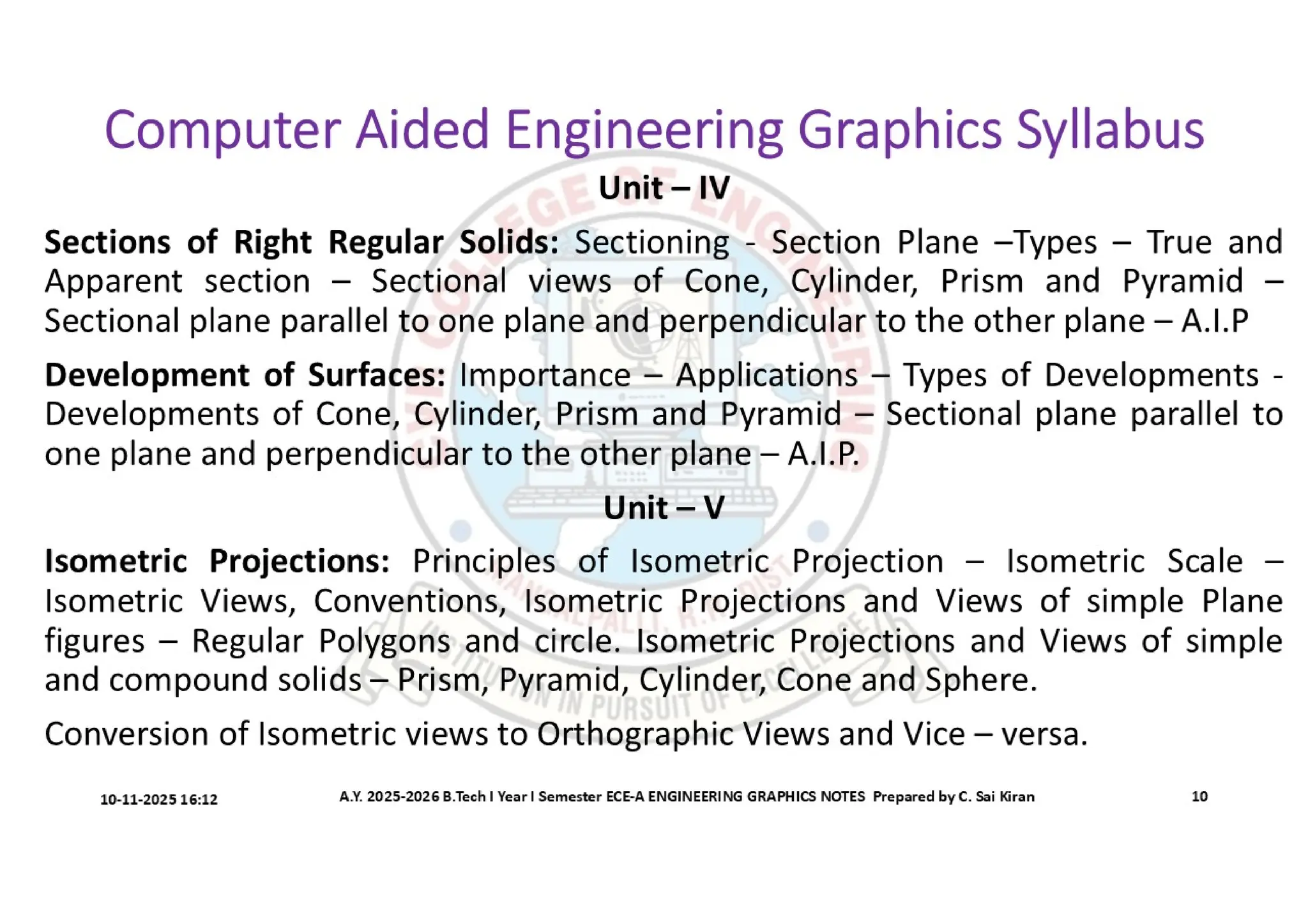 Computer Aided Engineering Graphics Notes till Mid-I Syllabus