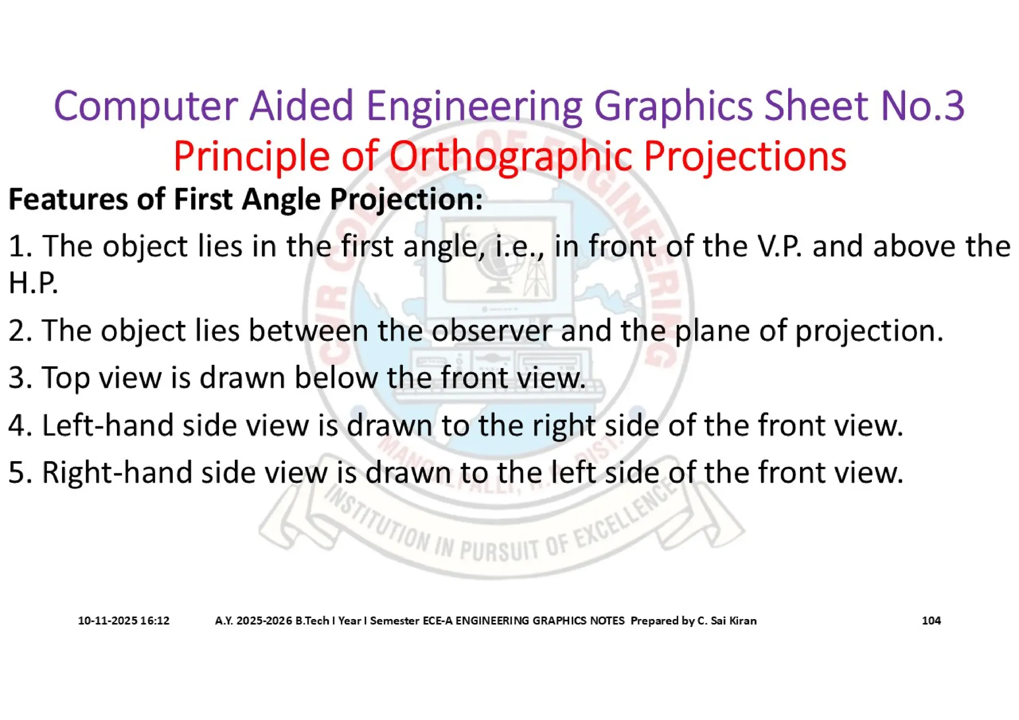 Computer Aided Engineering Graphics Notes till Mid-I Syllabus