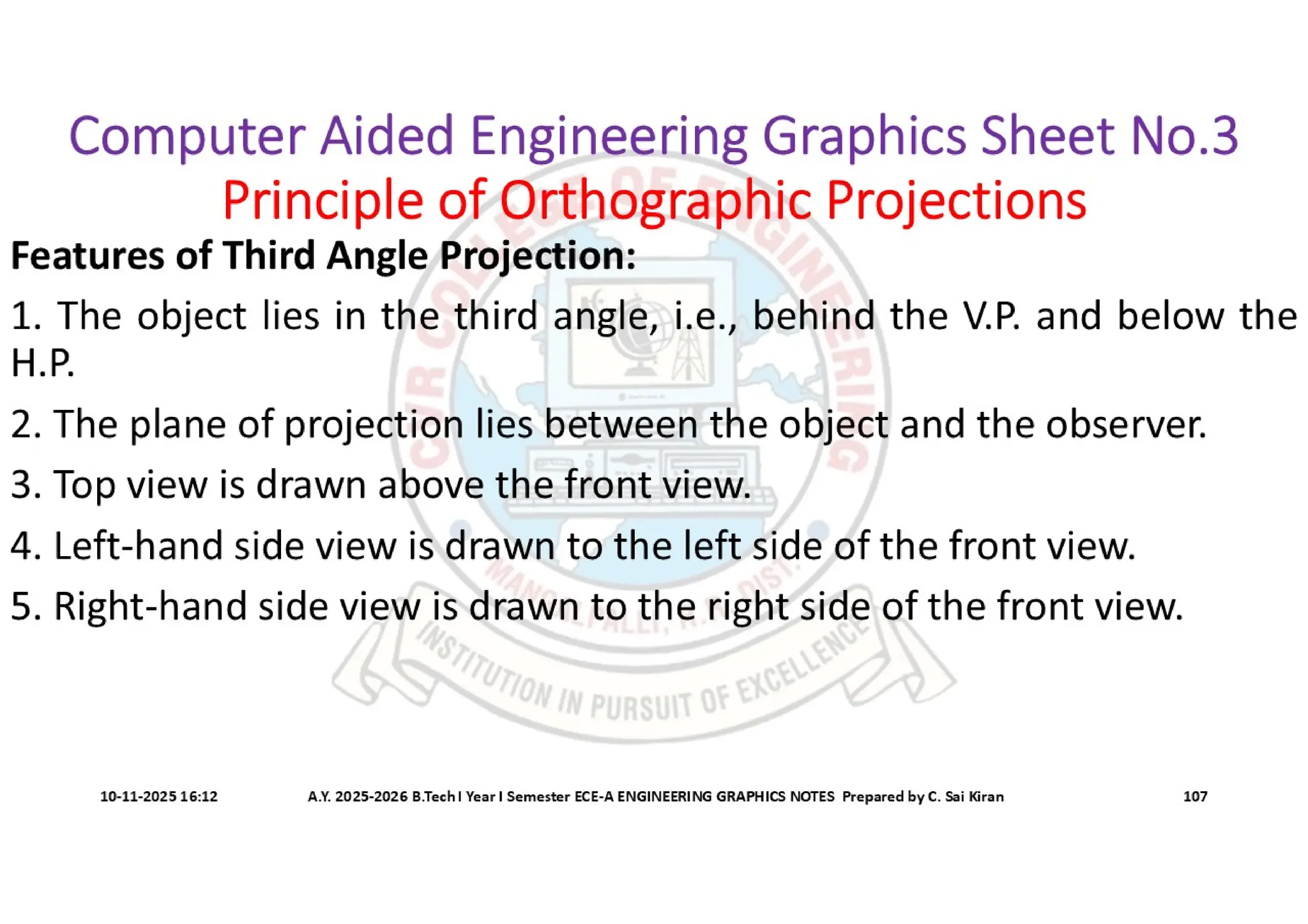 Computer Aided Engineering Graphics Notes till Mid-I Syllabus
