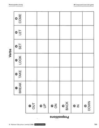 Photocopiable activity 88 Compound nouns dice game
W
e~
()
G>
r-
W
--1
r-
OW(f)
~
~O
0
--1
W
~~
~
~
Q~
0:::
CO
r- ~ z
Q::J ~
(L
~Z
O~ G> z e S
0 ::J 0 - 0
CO 0
© Pearson Education Limited 2008 PHOTOCOPIABLE 169
 