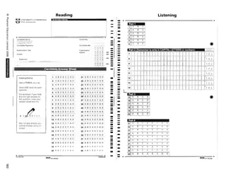 @
"'0
f!l
OJ
.....VI
o
::::l
m
0..
C
n
OJ
.-+
o
::::l
!:".
3
;:;:
f!l
0..
N
o
o
00
00
W
Reading
~".'.•.'.' UNIVERSITY ()(CAMBRIDGE
V ESOL LxammatiOm
lIIi r.'!';'t·::1.':'nirTli'liIlBll!;.,•.'llI• • • •IIIII111•••••IIII• • • • •
Candidate- Name No
SigJ1atun:: CandIdate No
Tit!e Examination
Centre-
Supervisor
':,:,' ' " , .. :: :',~~~~-~'" "::" " , ' , ,
Instructions
Use a PENCIL IB ur KB)
o .It
2
3
9 A
10 A
11 A
12 A B
13 A 8
14 A B D
15 ABC D E
16 ABE
17 B E
18 ABC D E F
19 ABC D E
20 A B
G Ii
H
G H
G H
H
G Ii
G H
21 ABC D
22 ABC D E
23 A
G H
GH
29 AB CDEFGH
30 AB CDEFGH
31 A B D E
B C .E
33 ABC 0 E
34 ABCD
35 ABC [) E
36ABCDE
37 A B E
38ABCDE
39 ABC 0 E
40ABCDE
G H
G H
G H
G H
G K
G H
G H
G H
H
G H
. .A·H 40 CAS denote DP594f300
':,·,_".·;".01215205100
Listening
- ---
---- ---- -- ."},,-~
-- Part 2 REm"! rto. rite in CAPI"'l"At I:.E o.r~s '
--- -- -- ---- -- ----------------- (I;
---------------- 21 A B
------
A B
22
A B
23
24 A B
-- - A B
25
-- BA
26
-------- -- ~c~~~D121S2D51DO
 