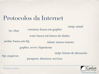 Protocolos da Internet
                                                         smtp: email
      irc: chat           vero...