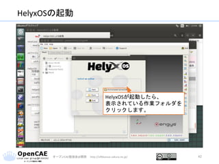 HelyxOSの起動
オープンCAE勉強会@関西 http://ofbkansai.sakura.ne.jp/ 42
HelyxOSが起動したら、
表示されている作業フォルダを
クリックします。
 