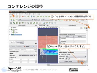 コンタレンジの調整
オープンCAE勉強会@関西 http://ofbkansai.sakura.ne.jp/ 68
①Updateボタンをクリックします。
①「×」を押してコンタの調整画面を閉じる
 