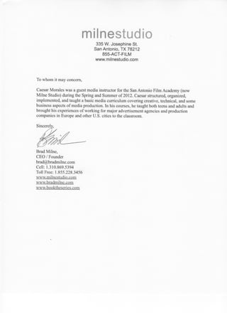Film Academy Reference Letter
