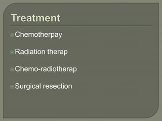 Chemotherpay
Radiation therap
Chemo-radiotherap
Surgical resection
 