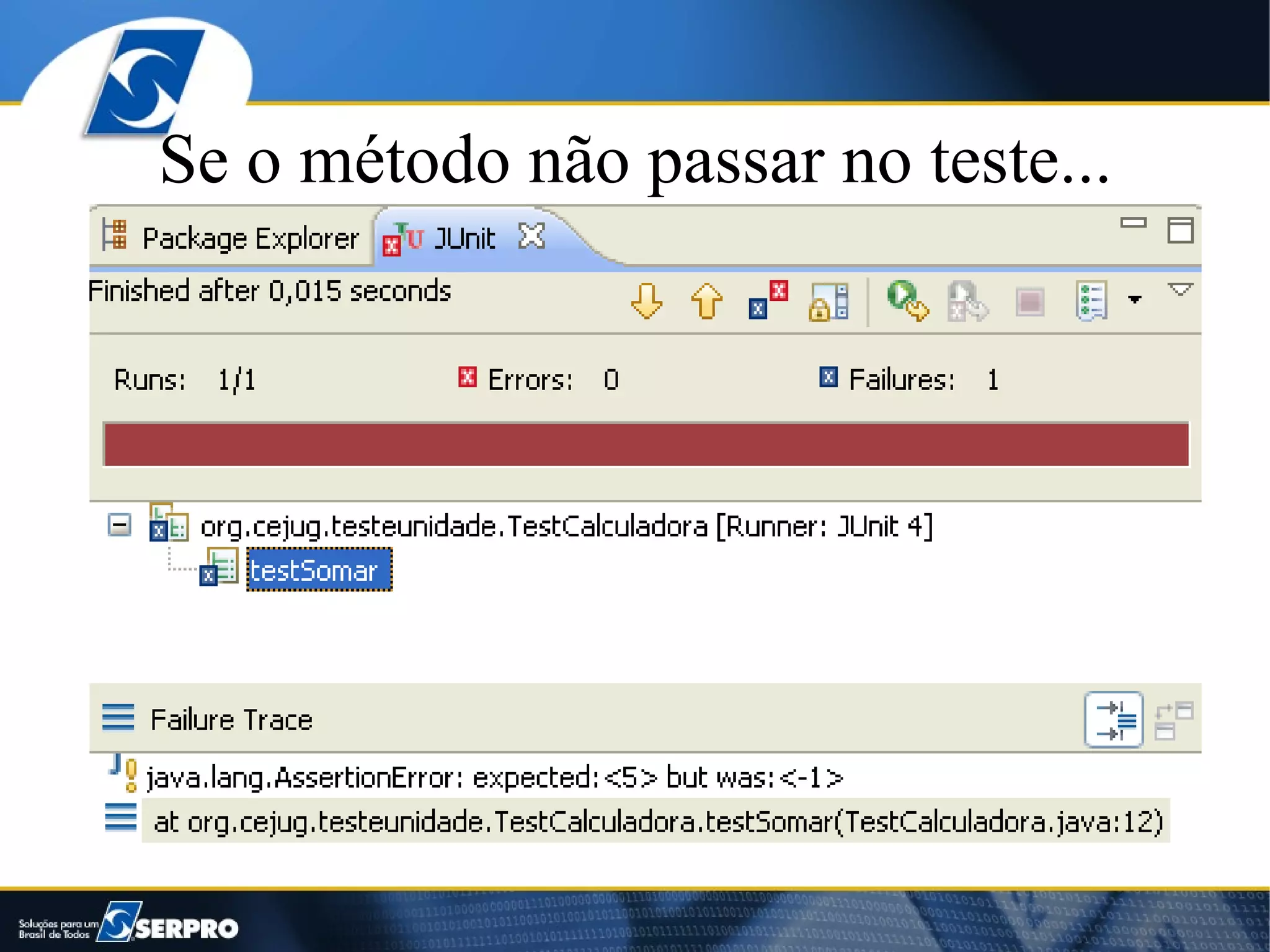 Se o método não passar no teste...
 