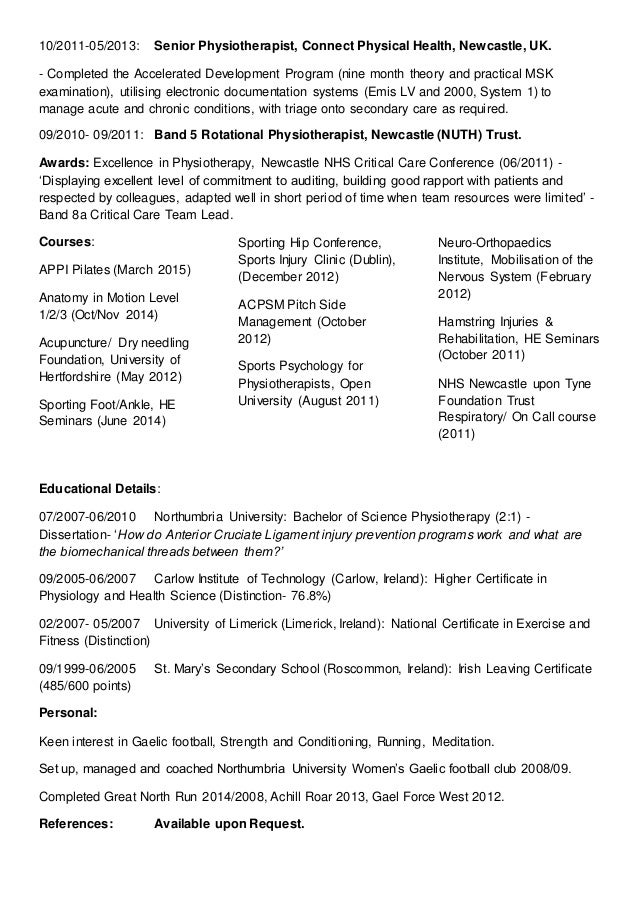 Physiotherapy personal statement cv image