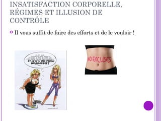 INSATISFACTION CORPORELLE,
RÉGIMES ET ILLUSION DE
CONTRÔLE
 Il vous suffit de faire des efforts et de le vouloir !
 