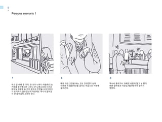 Persona seenario 1
-
5
매번 이런 고민을 하는 것도 안되겠다 싶어
이번엔 꼭 컴플레인을 걸자는 마음으로 카페에
들어간다.
1
학교 앞 카페 중 가격, 맛 모두 너무나 마음에 드는
카페를 발견했지만 너무나 큰 노랫소리와 더러운
화장실 때문에 늘 가지 못하고 주변을 서성거리다
가 포기하기 일쑤였는데 이번에도 역시나 들어갈
지 안 들어갈지 고민이 된다.
2
역시나 들어가니 카페엔 사람이 많고 늘 뭔가
바쁜 알바생과 사장님 때문에 아무 말하지
못한다.
3
 