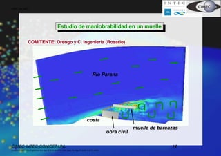HPC en MC




                                                        Estudio de maniobrabilidad en un muelle

                    COMITENTE: Orengo y C. Ingenier´a (Rosario)
                                                   ı




                                                                                                  Rio Parana




                                                                                            costa
                                                                                                                           muelle de barcazas
                                                                                                              obra civil

CIMEC-INTEC-CONICET-UNL                                                                                                                   14
((version texstuff-1.2.0-25-gfa23cc8 Sun Aug 19 22:39:36 2012 -0300) (date Thu Aug 23 18:49:15 2012 -0300))
 