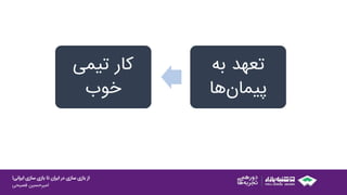 ‫ایرانی‬ ‫سازی‬ ‫بازی‬ ‫تا‬ ‫ایران‬ ‫در‬ ‫سازی‬ ‫بازی‬ ‫از‬!
‫امیرحسین‌فصیحی‬
‌‫کار‌تیمی‬
‫خوب‬
‌‫تعهد‌به‬
‫‌ها‬‫ن‬‫پیما‬
 