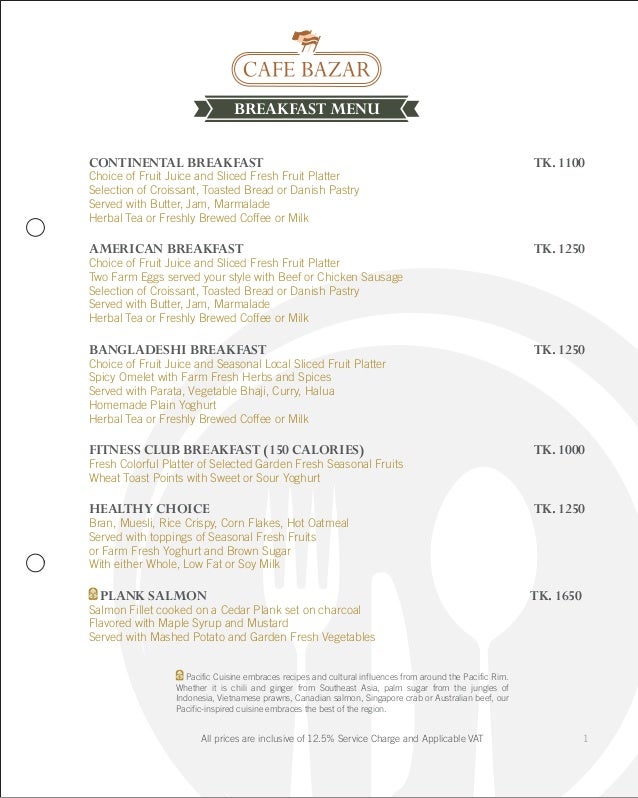 Cafe Bazar Breakfast Menu