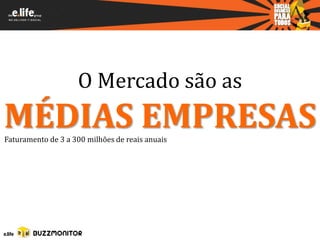 O Mercado são as
MÉDIAS EMPRESAS
Faturamento de 3 a 300 milhões de reais anuais
 
