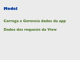 Model


Carrega e Gerencia dados da app

Dados dos requests da View
 