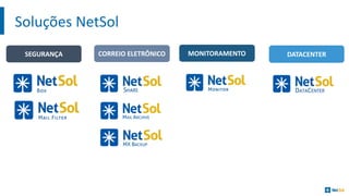 Soluções NetSol
MONITORAMENTOCORREIO	ELETRÔNICOSEGURANÇA DATACENTER
 