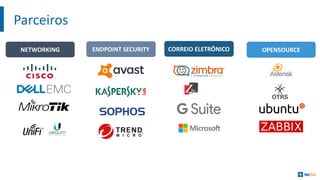 Parceiros
CORREIO	ELETRÔNICOENDPOINT	SECURITYNETWORKING OPENSOURCE
 