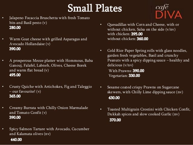 Cafe Diva Menu