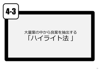 4-3
⼤量案の中から良案を抽出する
「ハイライト法 」
59
 