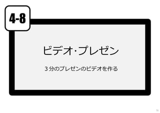 ビデオ･プレゼン
３分のプレゼンのビデオを作る
4-8
72
 