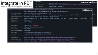 Integrate in RDF
metadata
named entities
18
morph-xr2rml, virtuoso [Michel, Gazzotti et al.]
 