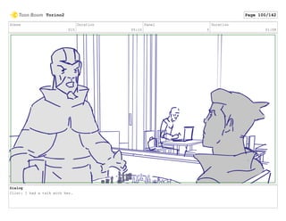 Scene
015
Duration
05:10
Panel
5
Duration
01:08
Dialog
Clint: I had a talk with her.
Torino2 Page 100/142
 