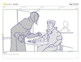 Scene
021
Duration
11:17
Panel
2
Duration
02:07
Dialog
Clint: Good day, Puss-Cake.
Torino2 Page 133/142
 