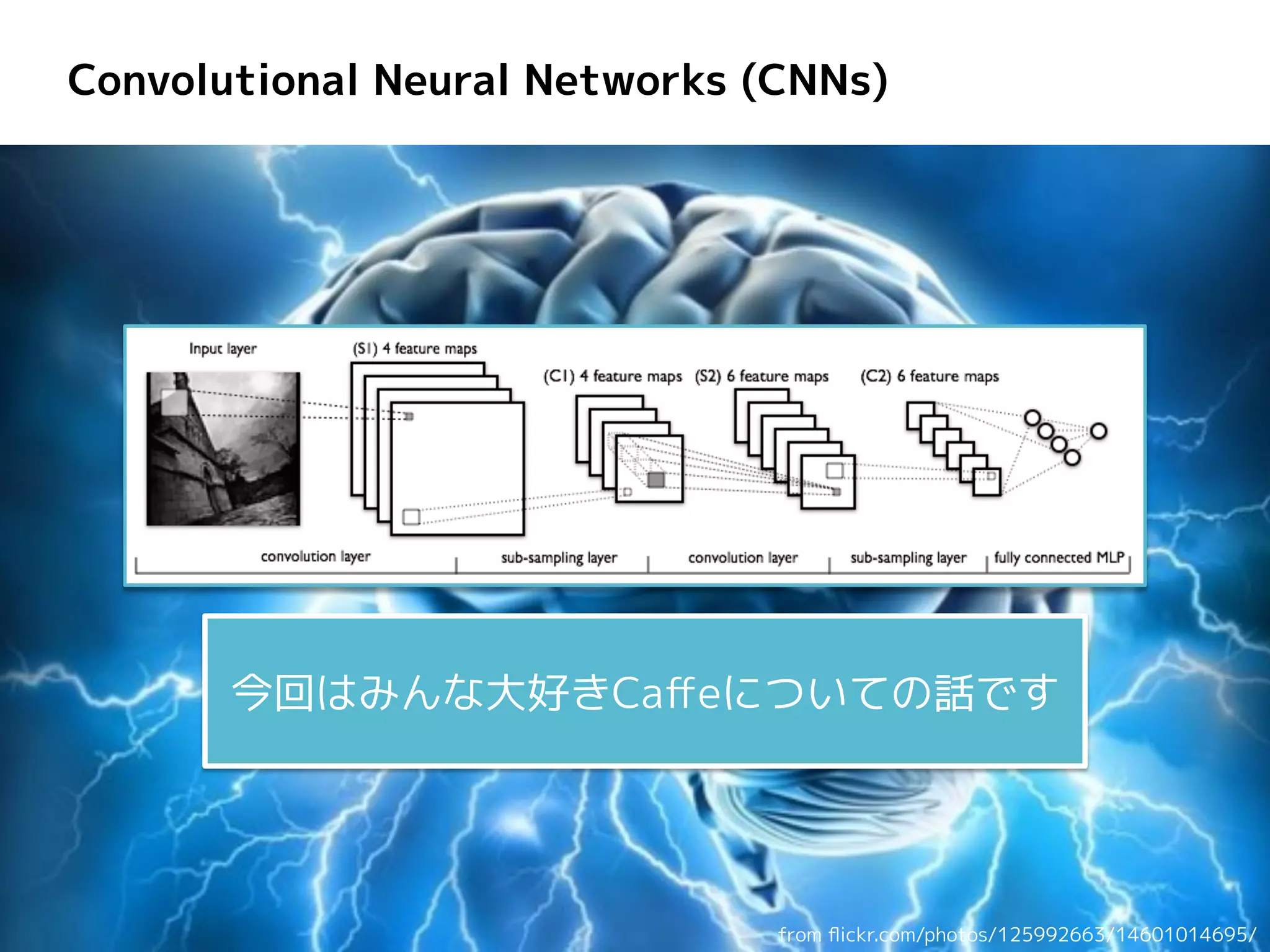 Convolutional Neural Networks (CNNs)
from flickr.com/photos/125992663/14601014695/
今回はみんな大好きCaffeについての話です
 