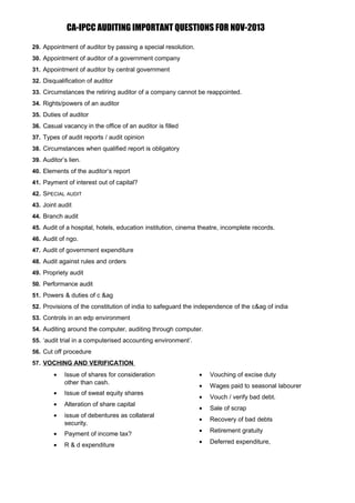 CA Final, IPCC Auditing Important Questions | DOC
