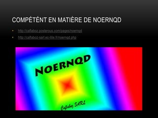 COMPÉTÉNT EN MATIÈRE DE NOERNQD
• http://caflaboz.posterous.com/pages/noernqd
• http://caflaboz-sarl.ec-lille.fr/noernqd.php
 