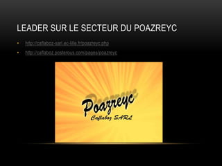 LEADER SUR LE SECTEUR DU POAZREYC
• http://caflaboz-sarl.ec-lille.fr/poazreyc.php
• http://caflaboz.posterous.com/pages/poazreyc
 