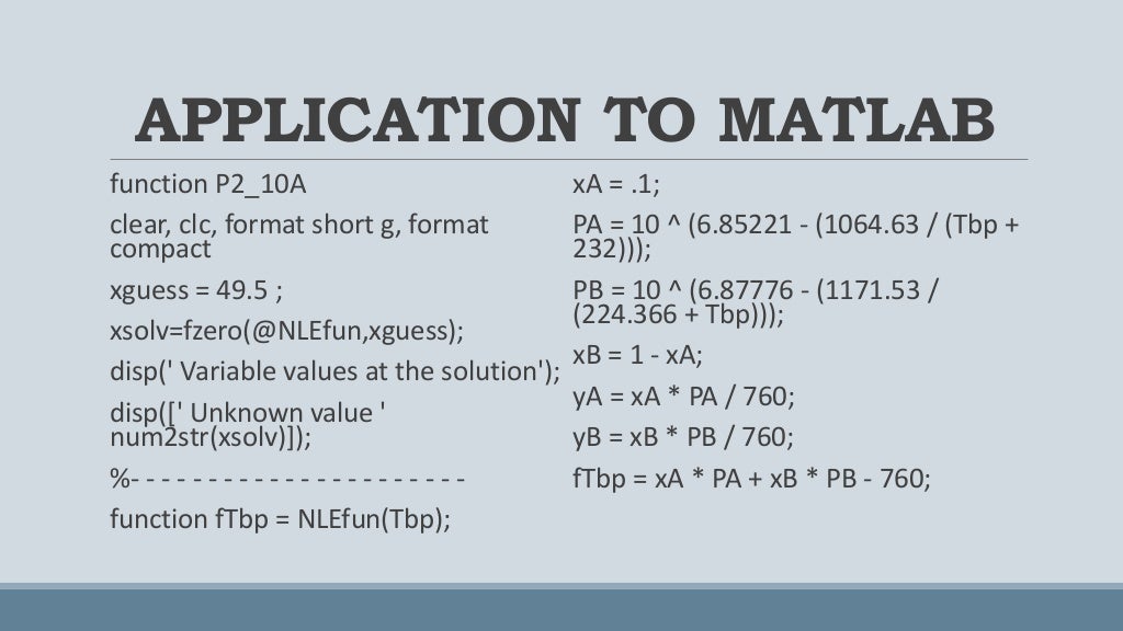 bubble point calculations (MATLAB)