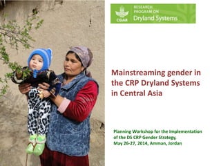 Mainstreaming gender in
the CRP Dryland Systems
in Central Asia
Planning Workshop for the Implementation
of the DS CRP Gender Strategy,
May 26-27, 2014, Amman, Jordan
 