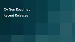 24 © 2015 CA. ALL RIGHTS RESERVED.@CAWORLD #CAWORLD
CA Gen Roadmap
Recent Releases
 