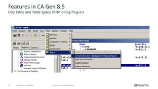 47 © 2015 CA. ALL RIGHTS RESERVED.@CAWORLD #CAWORLD
Features in CA Gen 8.5
DB2 Table and Table Space Partitioning Plug-ins
 