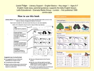 Louis Fidge -  Literacy Support – English Basics – Key stage 1 – Ages 6-7 English made easy; parental guidance; supports the daily English lesson. Letts Educational – Granada Media Group – London  - first published 1999 contra-capa 