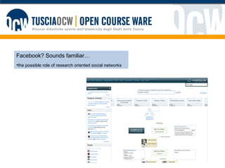 Facebook? Sounds familiar… the possible role of research oriented social networks 