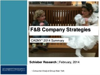 F&B Company Strategies
* Consumer Analyst Group New York
CAGNY* 2014 Summary
Schieber Research | February, 2014
 