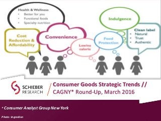Consumer Goods Strategic Trends //
CAGNY* Round-Up, March 2016
* Consumer Analyst Group New York
Photo: Ingredion
 