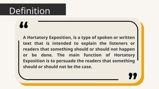 Hortatory Exposition untuk Kelas 12 SMA. | PPTX