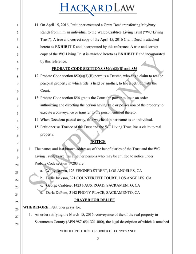 California Heggstad 850 Probate Petition Sacramento