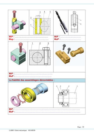 LABO Génie mécanique AGAREB
MiP : ………………………………………
Map : ………………………………………
MiP : ……………………….
MaP :……………………….
MiP :…………………………………………….
MaP :……………………………………….….
La fiabilité des assemblages démontables :
MiP : …………………………………….………………………………..……..
MaP :……………………………………………………………………….…….
Page : 39
 