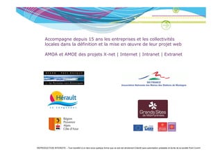 Accompagne depuis 15 ans les entreprises et les collectivités
        locales d
        l   l dans l défi iti
                   la définition et l mise en œuvre d leur projet web
                                  t la i            de l         j t  b

        AMOA et AMOE des projets X-net | Internet | Intranet | Extranet




REPRODUCTION INTERDITE – Tout transfert à un tiers sous quelque forme que ce soit est strictement interdit sans autorisation préalable et écrite de la société Point Comm
 