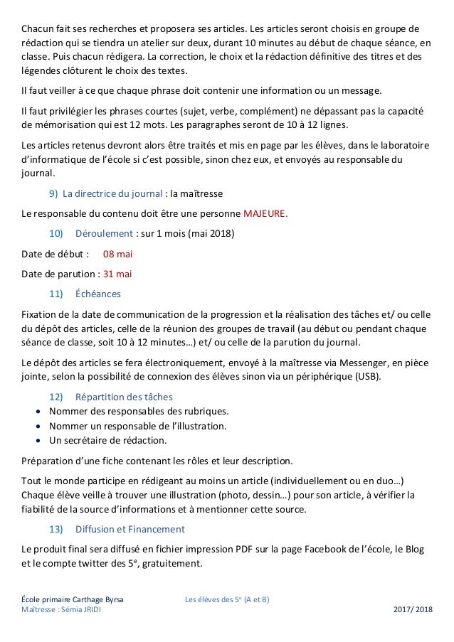 Cahier Des Charges Journal De Classe