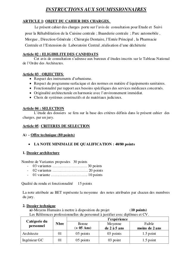 Cahier des charges pour mission etude et suivi pour les architecte Cahier des charges pour mission etude et suivi pour les architecte