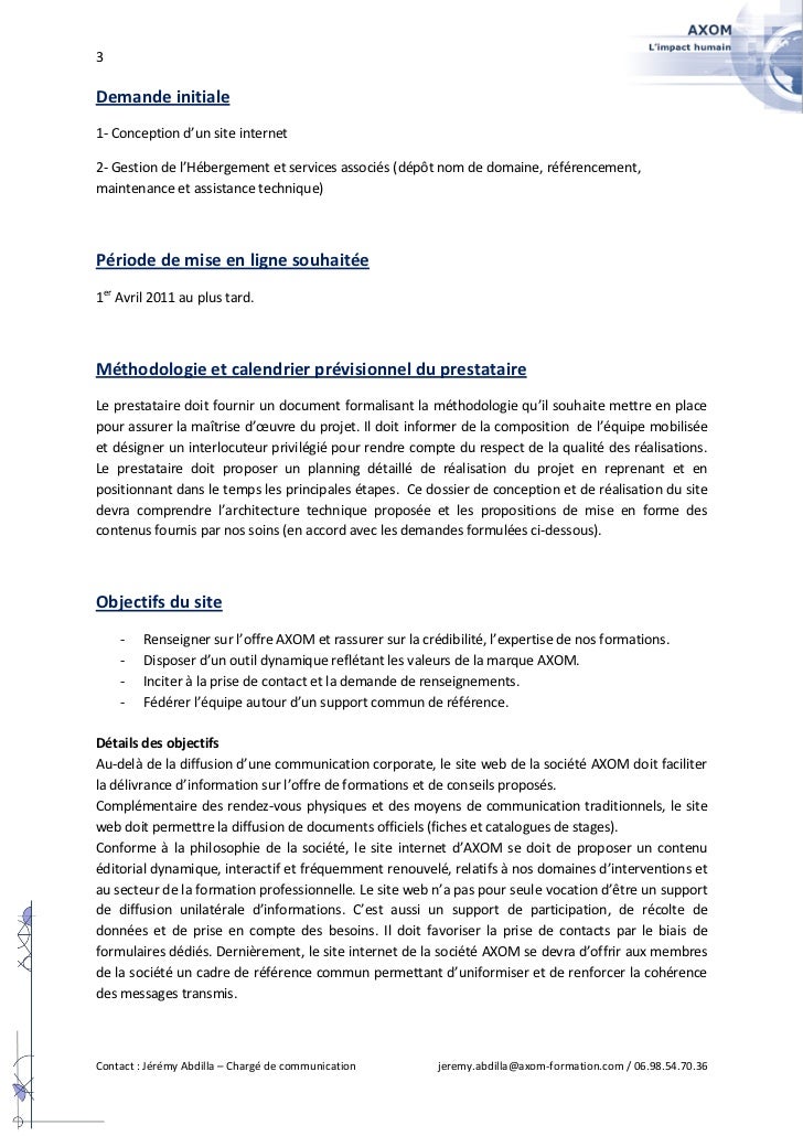 Cahier des charges site internet AXOM
