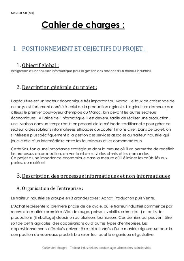 Cahier des charges: Traiteur industriel des produits agro-Alimentaire…