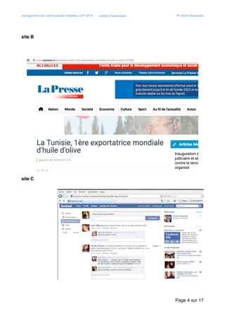 management des communautés virtuelles, UVT 2015 cahier d’exercices Pr. Kerim Bouzouita
site B
site C
Page sur4 17
 