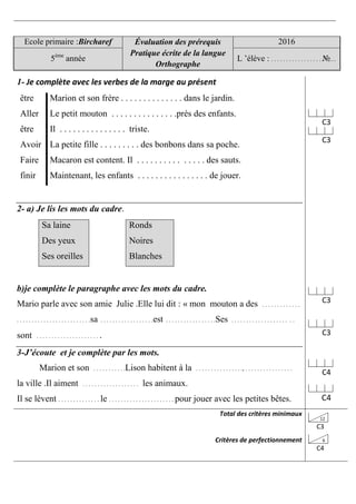Cahier d'evaluation 5eme | PDF